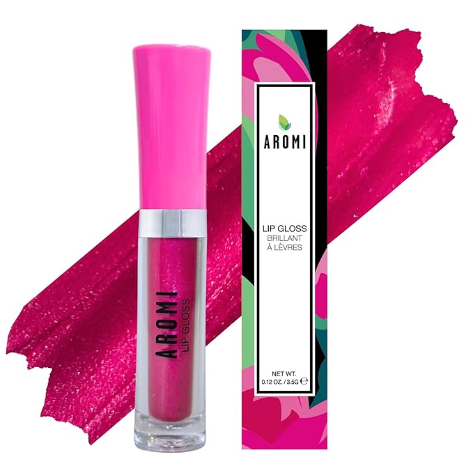 Aromi Magenta Pink Lip Gloss | Highly-Pigmented Fuchsia, Glossy Finish, Plumping, Non-Stick Feel, Vegan, High-Shine (Showgirl Pink)