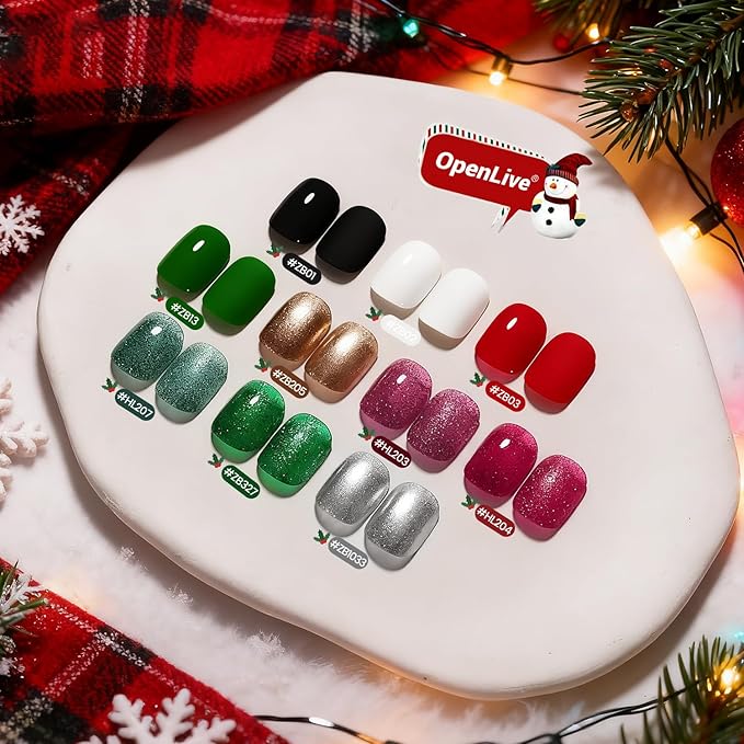 OpenLive Christmas Nail Polish Set 10 Colors and Base Coat and Top Coat Red Green Glitter Gold Silver Nail Polish Kit Quick Dry Manicure Nail Art Manicure DIY Home Salon Gift for Women Girls