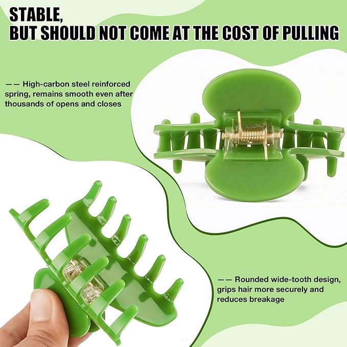 Big Hair Claw Clips for Thick Hair, Tortoise Shell Nonslip Large Green Hair Clips, Celluloid Butterfly Jaw Clips, Strong Hold for Women