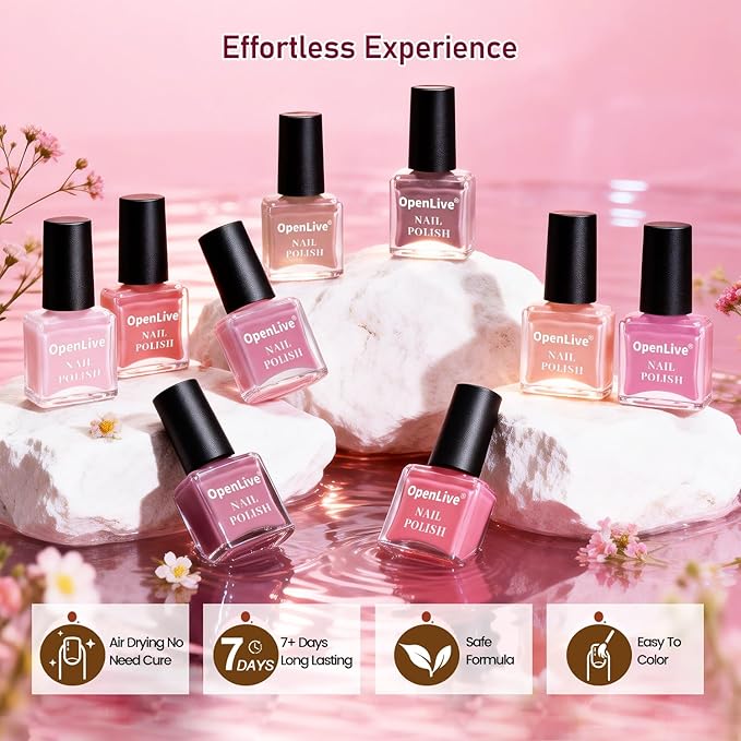 OpenLive Jelly Nail Polish Set, 10 Color With 2Pcs Base and Top Coat Quick Dry High Gloss Shine Nail Polish Non Gel Translucent Milky White Nude Pink Color Holiday Gift Giving