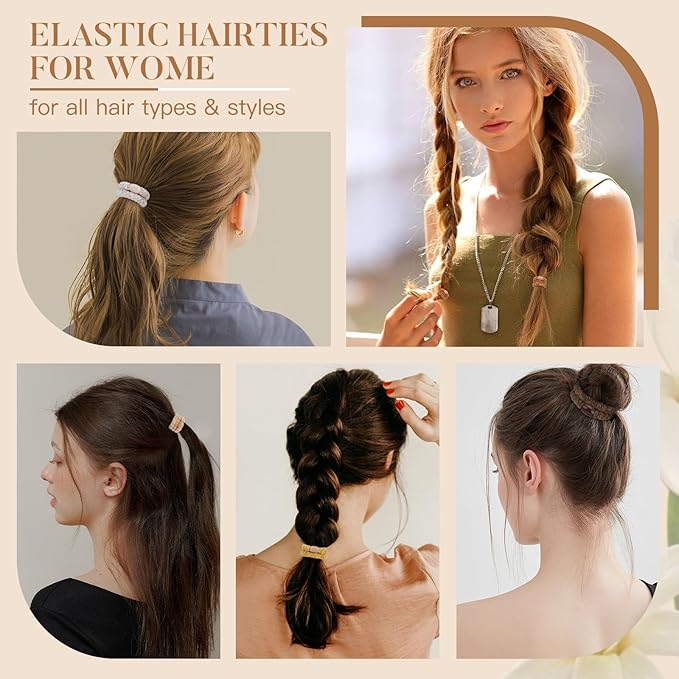 Braided Hair Ties No Damage, 10 Pcs Soft Plush Hair Bands for Women's Hair, Bracelet Hair Elastics & Ponytail Holders for Thick Hair - Terra Brown