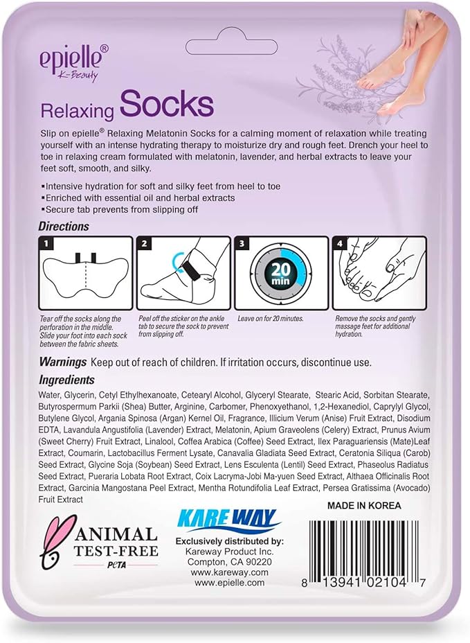 Epielle Relaxing Foot Mask 6 Pairs, Soften and Restore with Melatonin & Lavender Extract, Deep Moisturizing Socks for Dry, Cracked Feet, Self Care Gifts for Women, Spa Kit, Stocking Stuffers