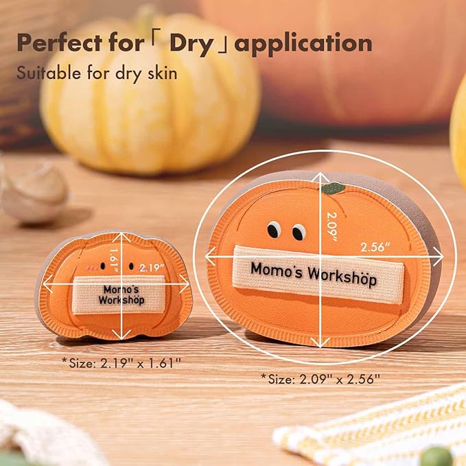 Cute Pumpkin Makeup Sponge 3-Pack, High-Density Rubycell for Cream Skin Finish, 1 Large + 2 Mini for Foundation & Concealer, Soft & Elastic for Dry Skin,Travel-Friendly