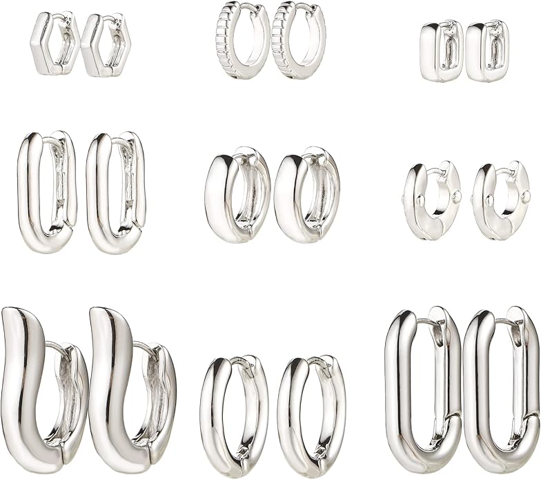 HILXURY Gold Chunky Hoop Earrings Set for Women, 14K Gold Plated Twisted Huggie Hoop Earring Hypoallergenic, Thick Open Hoops Set Lightweight