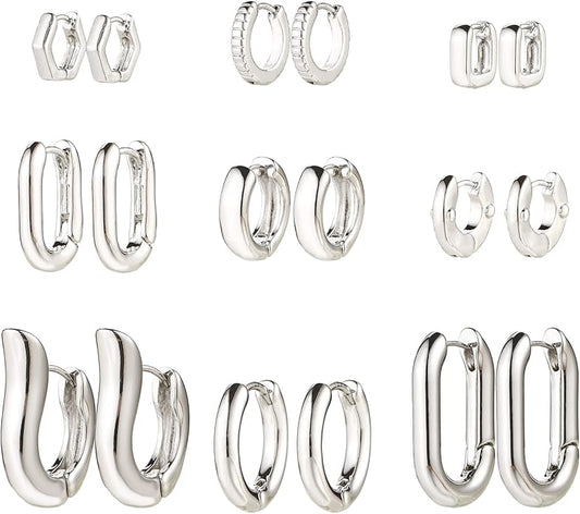 HILXURY Gold Chunky Hoop Earrings Set for Women, 14K Gold Plated Twisted Huggie Hoop Earring Hypoallergenic, Thick Open Hoops Set Lightweight