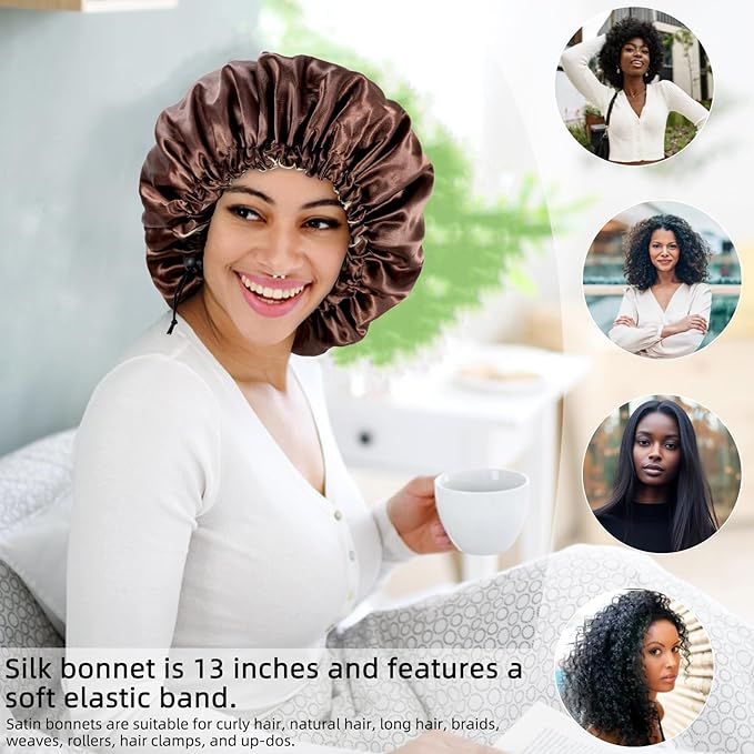 Satin Silk Bonnet For Curly Hair Bonnet Braid Bonnet For Sleeping Bonnets For Women Large Double-layer Adjustable