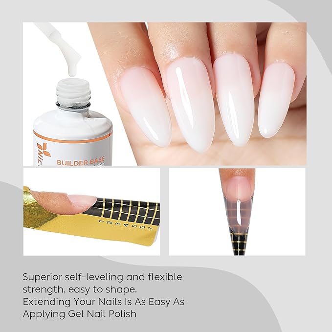 Nicedeco Builder Gel 15ML 8 in 1 Kit - Clear Base, Hard Gel, Extension Nail Gel for Nail Art Design-008