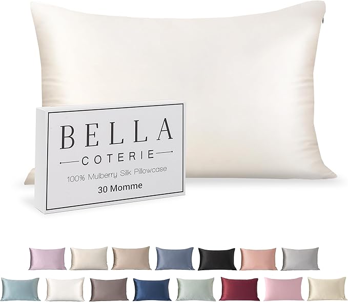 Bella Coterie Luxury Silk Pillowcase for Hair and Skin | 30 Momme | 100% Pure 6A Mulberry Silk | Super Soft | Perfectly Plush [Queen, White]