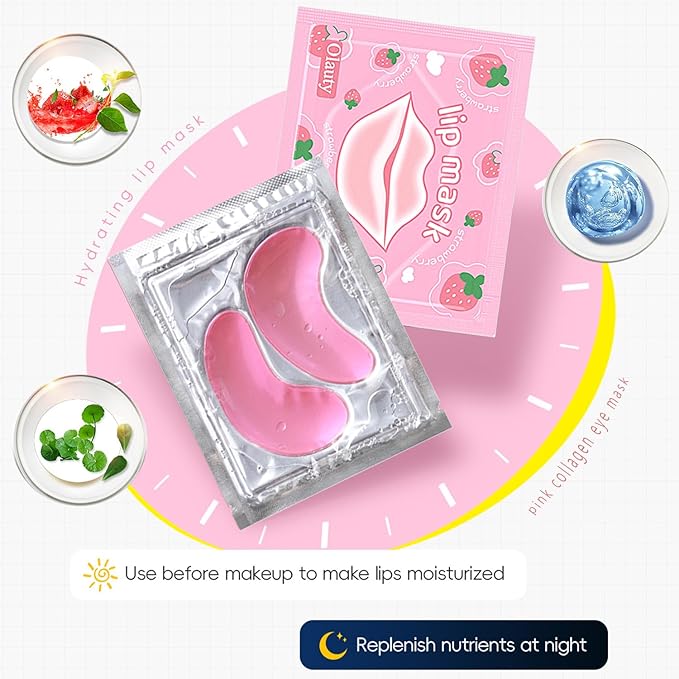 30 Pairs Eye Masks & Lip Masks, Under Eye Patches for Puffy Eyes, Moisturizing Lip Mask Pink Pads, Reducing Fine Lines, Valentines Day Gifts, Galentines Gifts, Party Favors, Bulk Gifts, Small Gifts