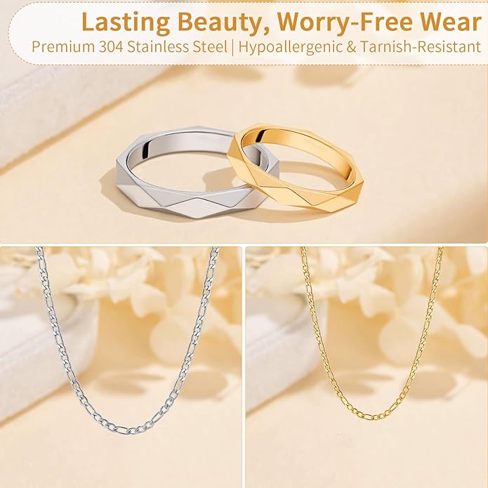 LAOLINTUS Matching Necklace for Couples Necklace Gifts for Women, Valentine’s Day Engagement Gifts for Her, Silver and 18K Gold Plated Figaro Chain for Girlfriend Wife with Double Ring