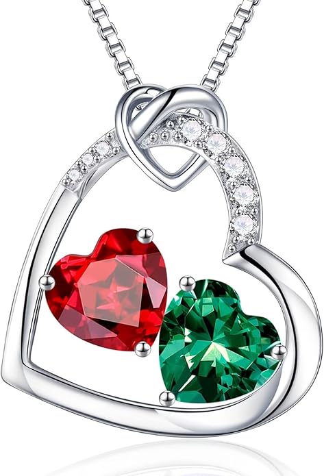 Iefil Valentines Day Gifts for Her - 925 Sterling Silver Heart Birthstone Necklace, Anniversary Birthday Gifts for Women Wife Girlfriend, Jewelry for Mom Daughter
