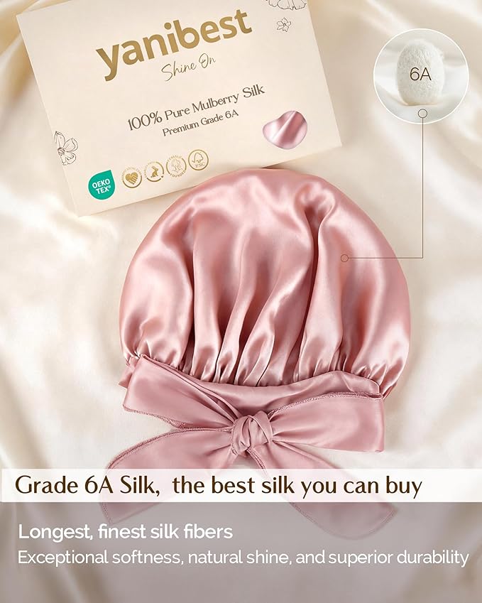 YANIBEST 22 Momme 100% Mulberry Silk Bonnet for Sleeping Women Double Layer Sleep Bonnet with Tie Band, Sleep Cap