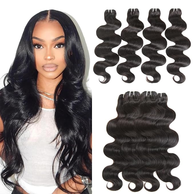 16A Body Wave Bundles Human Hair 20 20 22 22 Inch Raw Human Hair Bundles, 100% Unprocessed Brazilian Virgin Hair, Keep Texture Silky Soft After Multiple Washes, Triple Lifespan (4Bundles/200g)