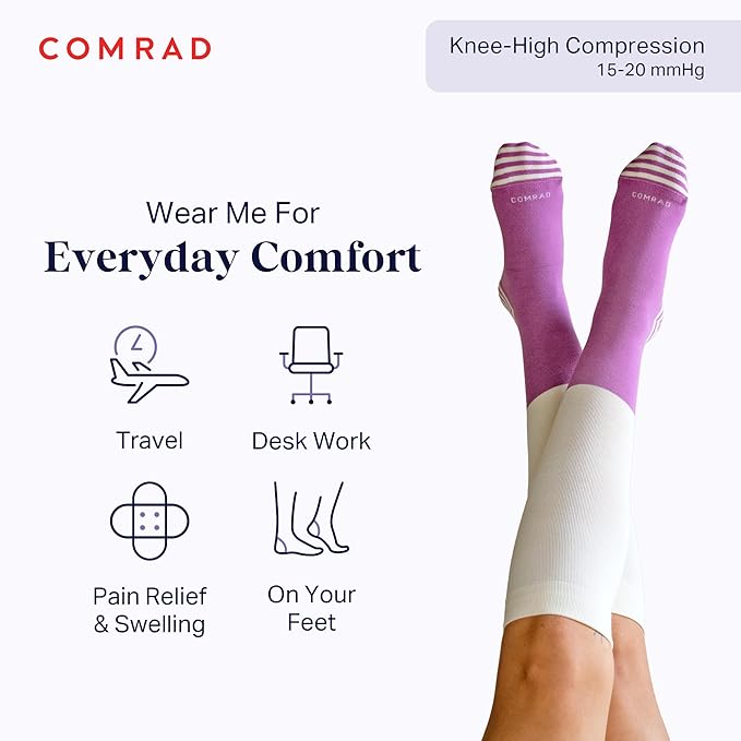 Comrad CloudCotton Knee High Socks - 15-20mmHg Graduated Compression Socks - Combed Cotton Support Socks