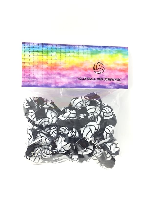 Volleyball Scrunchies, Velvet Hair Ties Accessories for girls, Sport scrunchies for teams, players, and gifts, Set of 4 Black