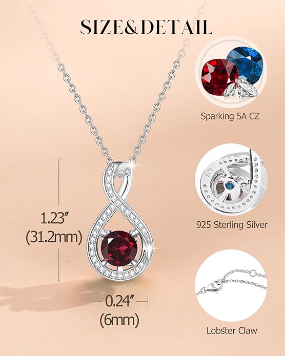 FANCIME Birthstone Necklaces for Women Fine Jewelry Sterling Silver Infinity Pendant Anniversary Birthday Gifts for Her Women Wife Mom Lady Daughter, Chain 16"+2" Extend