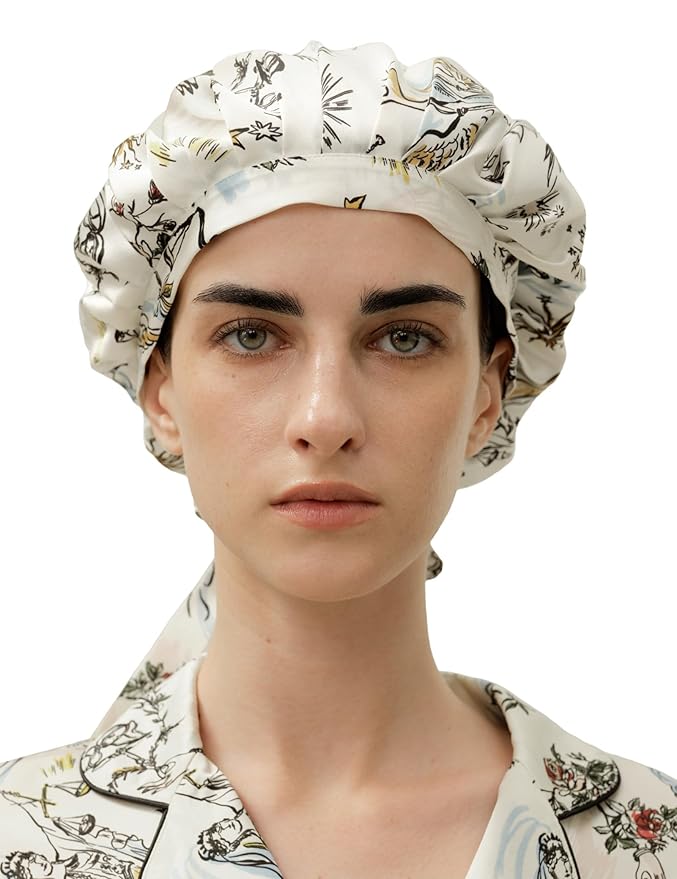 LilySilk 100% Mulberry Silk Bonnet Silk Night Sleep Cap Adjustable Hair Wrap for Sleeping Libra