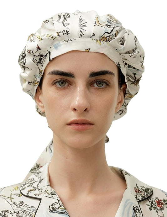 LilySilk 100% Mulberry Silk Bonnet Silk Night Sleep Cap Adjustable Hair Wrap for Sleeping Libra