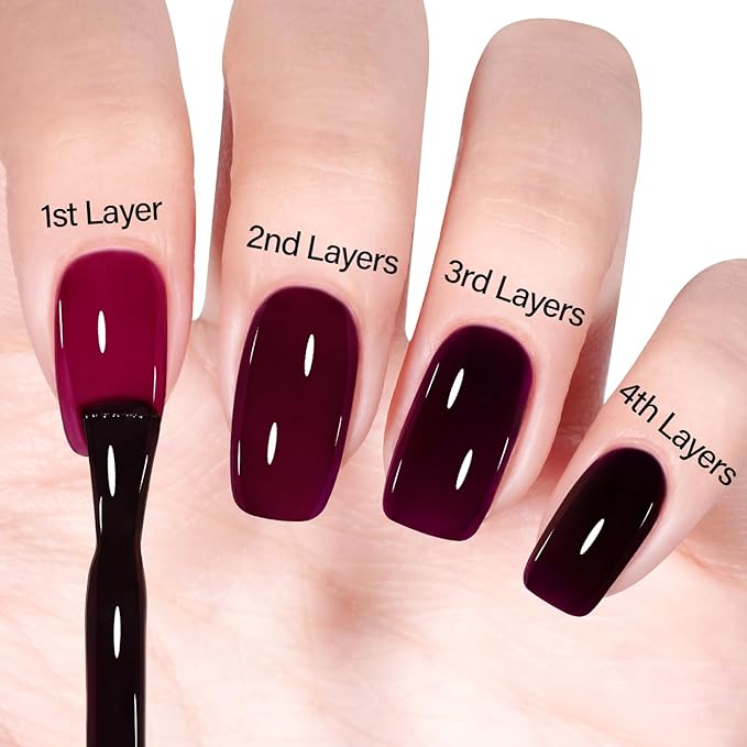 AILLSA Dark Chrry Gel Nail Polish Queen of Sin Jelly Gel Polish Neutral Translucent Wine Burgundy Gel Polish Long Lasting Purple Red Color Soak Off U V Gel for French Manicure Nail Art at Home 0.51 Oz