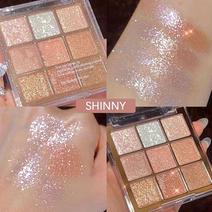 Pink Brown Violet Sparkly Eyeshadow Makeup Palette,Korean Natural Hypoallergenic Glitter Eyeshadow Palette,Highly Pigmented Shimmer Eye Shadow Palette Long Lasting Waterproof Blendable (13#)