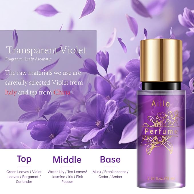 Aiilo Hair Perfume, Natural Fragrant Hair Perfume for Women, 8 Hours Longevity, Suitable for Hair, Body & Clothes - 75ml/2.54 fl oz (Transparent Violet)