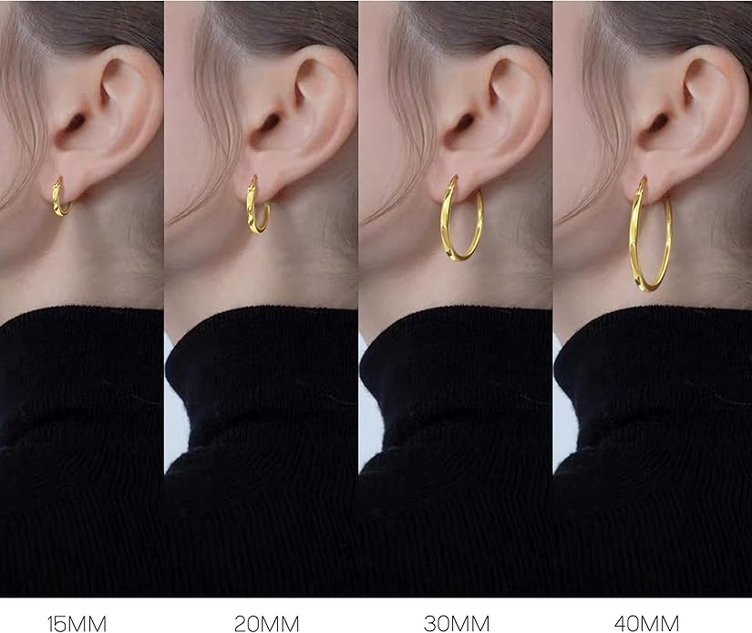Hayoso 18K Gold Plated Hoop Earrings - 925 Sterling Silver Hoop Earrings Womens Hypoallergenic Hoops | Square Tube Hoop Earrings for Women 15mm/20mm/30mm/40mm
