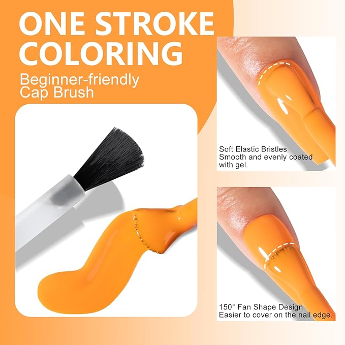 NXJ INFILILA Bright Orange Gel Polish, 15ml 0.51oz One-Stroke Coloring Orange Gel Polish, Hema Free Spring Color High Gloss Soak Off UV Nail Manicure DIY for Women Girls SQ065