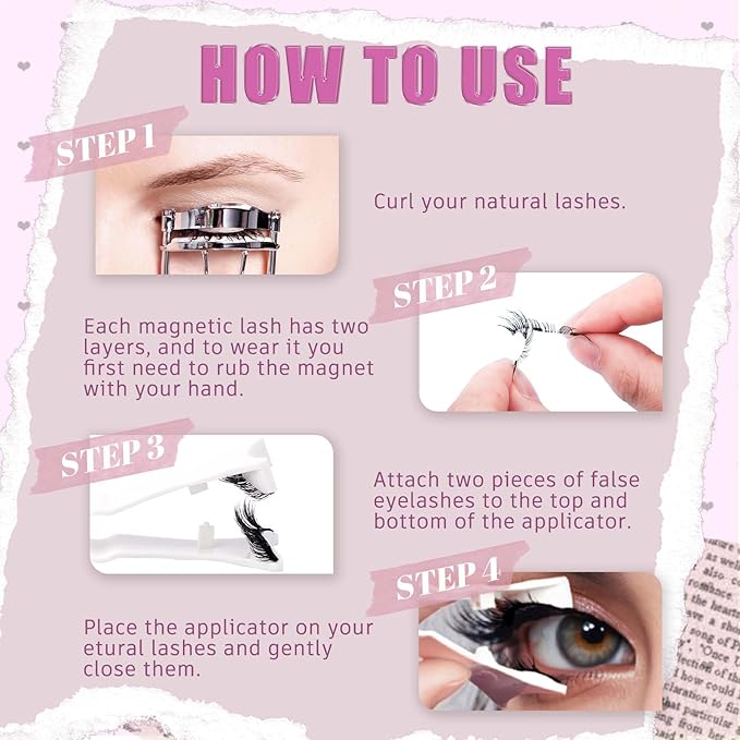FADLASH Magnetic Eyelashes Natural Look Reusable Magnetic Lashes with Applicator No Glue Needed Easy to Wear 1 Pair