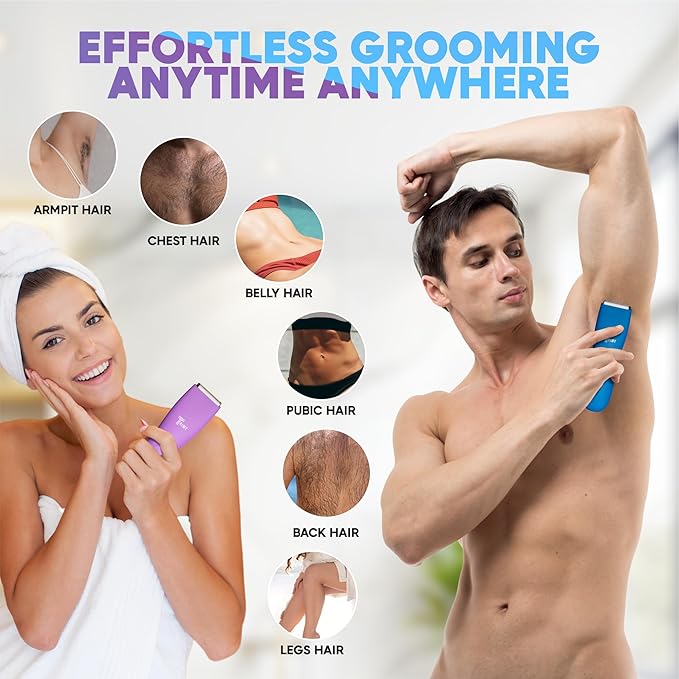 TRIMY Body Hair Trimmer for Men and Women, Ball and Groin Trimmer, Bikini Trimmer, Pubic Hair, Manscaping, Waterproof, Wireless Grooming, Body Shaver, Manscape (Purple)