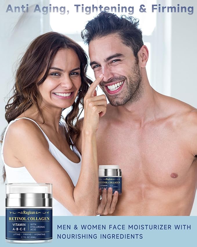 Ragkun Retinol Cream for Face, Collagen Neck Creams for Tightening and Firming, Anti Aging Day & Night Facial Moisturizer for Women & Men, Instant Face Lift Wrinkle Cream 1.7 fl. oz.