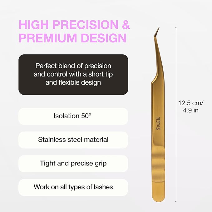 Curacoro Lash Tweezers for Eyelash Extensions - LashSmith 50° Short Tip Tweezer for Isolation, Fan Pickup & Multiple Lashing Techniques