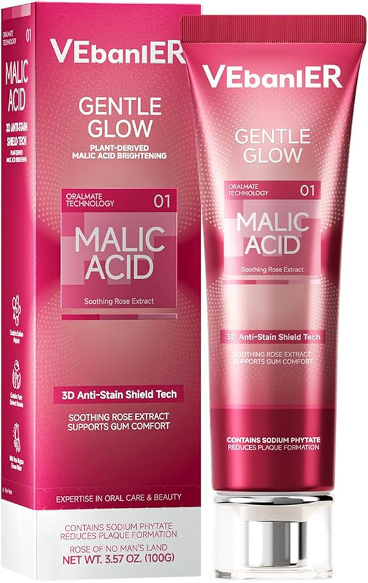 Vebanler MALIC Acid Teeth Whitening Toothpaste,Natural Care Deep Stain Removal&Plaque,Fluoride Free,Non Toxic,for Adults, Kids and Sensitive Teeth，with Niacinamide，3.57oz.