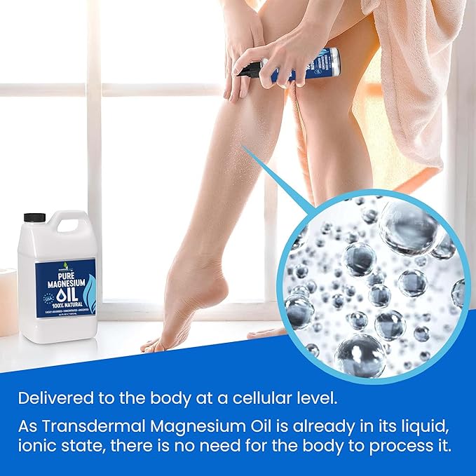 Pure Magnesium Oil Spray 64oz - Topical Magnesium Spray for Sleep Extra Strength - Less Sting - Less Itch - 100% Natural and Organic Oil - Made in USA