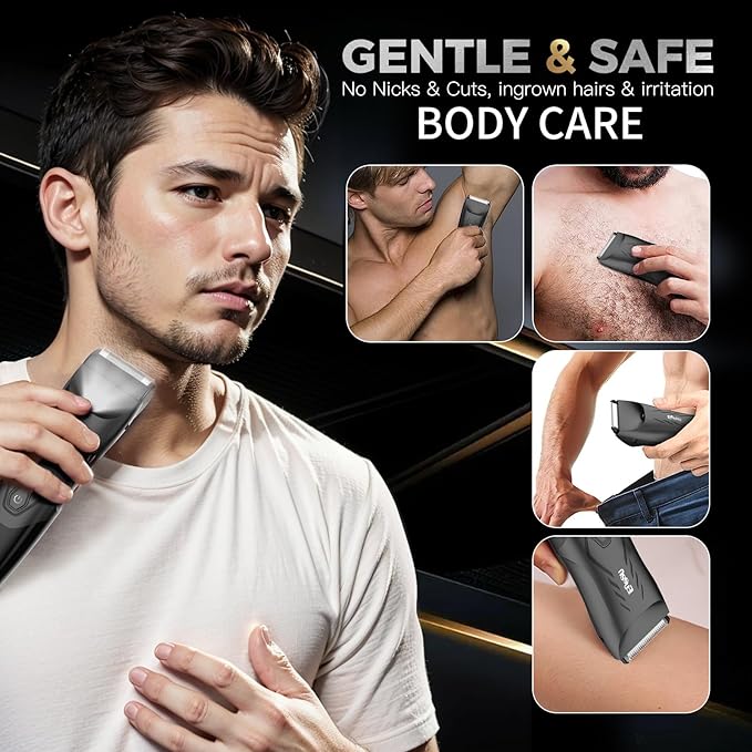 ENSSU 2-in 1 Body Hair Trimmers for Men, Pubic Groin Hair Trimmer for Men with Dual-Head Trimmer & Foil Blade, Electric Ball Trimmer Razors w/Light, Charging Dock, Waterproof Body Groomer Shaver Kit
