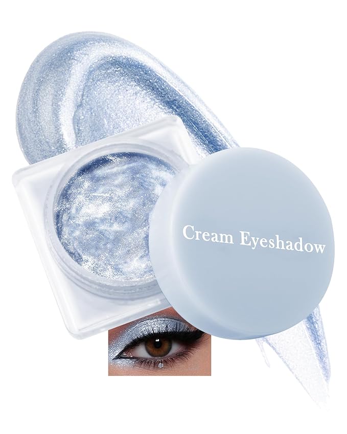 Glitter Cream Eyeshadow Palette, Blue Shimmer Long-Lasting Eye Shadow Pot, Single Holographic Iridescent Eyeshadow Palette Eye Brightener, Smooth Texture Blendable Highlighter Makeup for Women-02