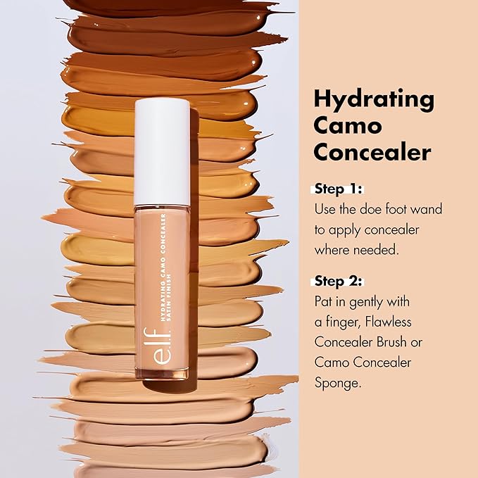 e.l.f. Hydrating Camo Concealer, Covers Blemishes & Under-Eye Circles, Full-Coverage & Delivers A Satin Finish, Vegan & Cruelty-Free, Medium Neutral
