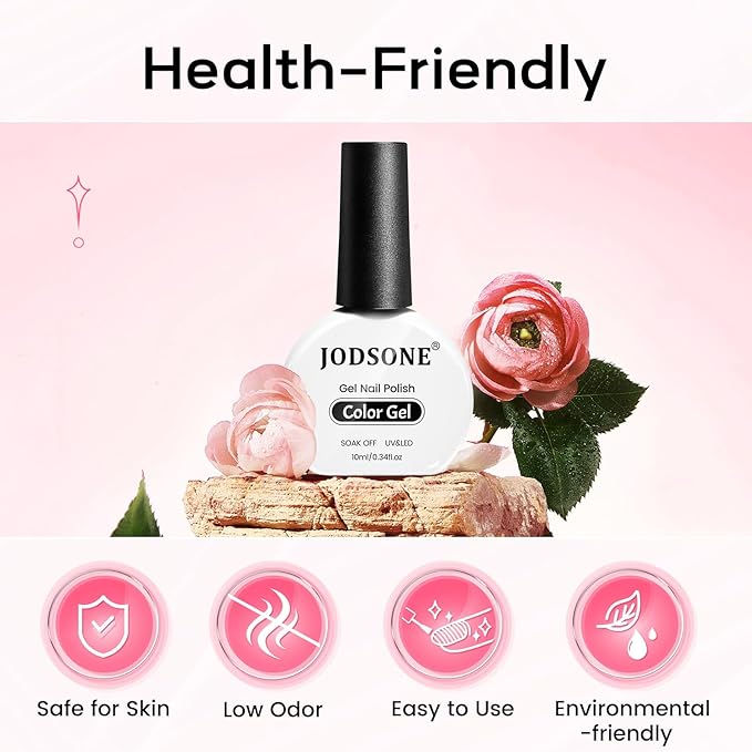 JODSONE Fruit Jelly Gel Nail Polish 10ml Soak Off LED Gel Polish Jelly Pink Nail Color Salon Quality Long-Lasting Vegan & Cruelty-Free Need U V Lamp Curing