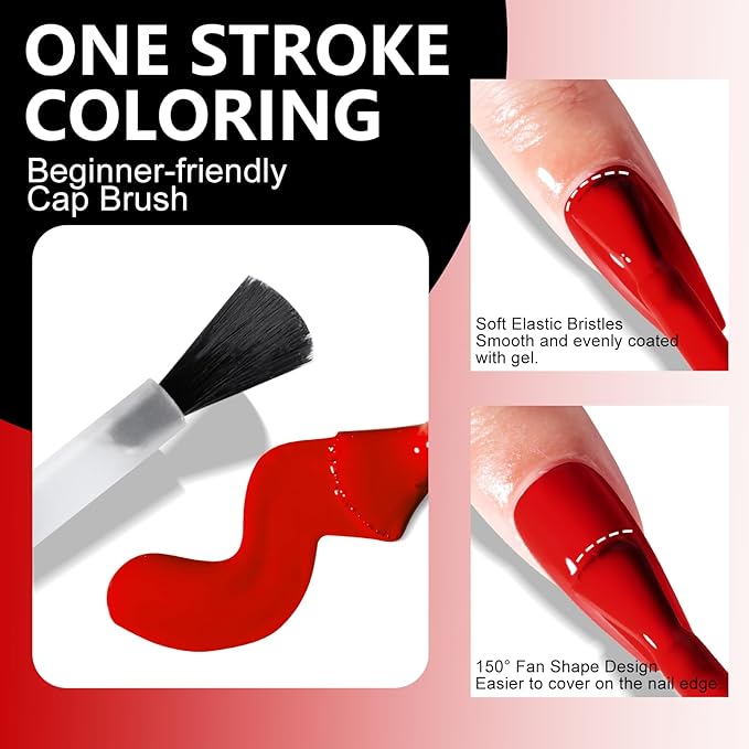 NXJ INFILILA Bright Red Gel Nail Polish, 15ml 0.51oz One-Stroke Coloring Red UV LED Gel Polish High Gloss, Hema Free Dark Color Gift for Nail Art Design Manicure Salon DIY Salon SQ123