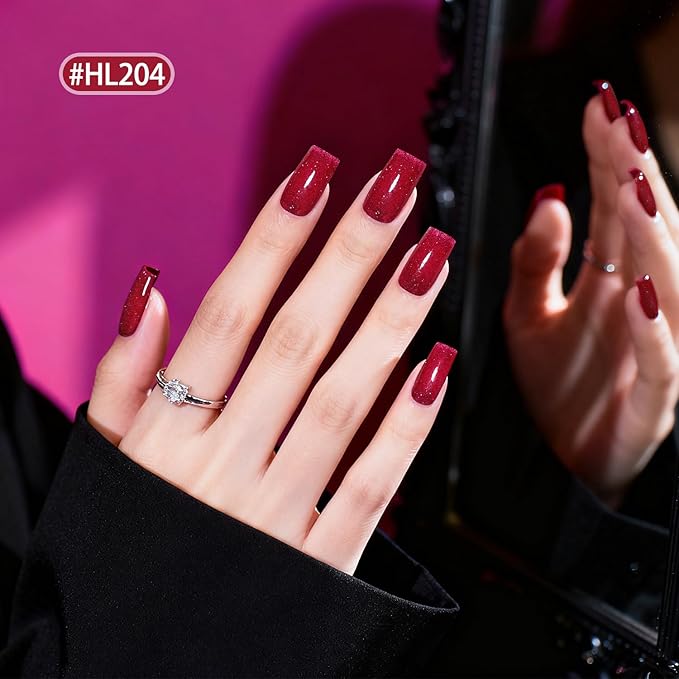 OpenLive Reflective Nail Polish 12 Colors With Base Coat and Top Coat Glitter Red Bule Purple Green Nail Polish Set Quick Dry Sparkle Winter Manicure Long Lasting for Holiday Gift Giving