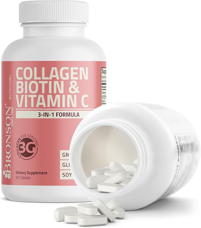 Bronson Collagen Peptides 3000mg (per Serving) with Biotin & Vitamin C - for Hair, Skin & Nails Support, Non-GMO, 90 Tablets