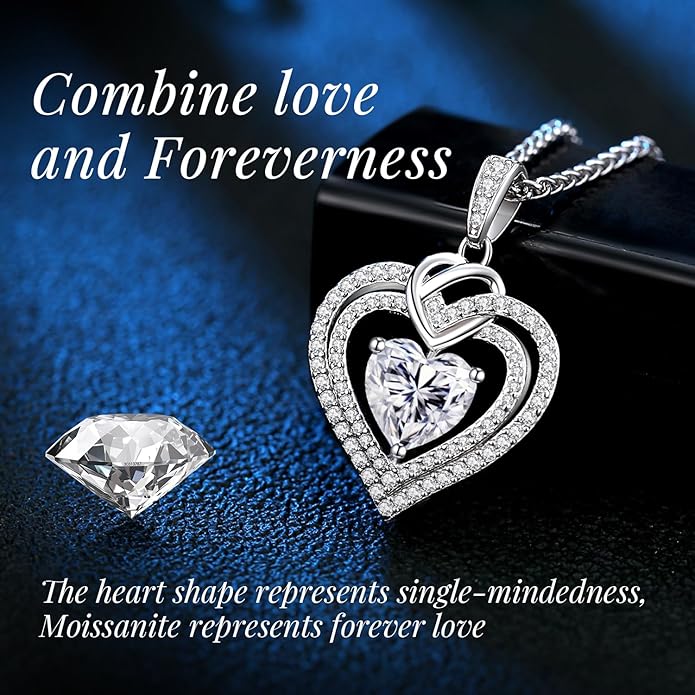 OOBEE Moissanite Heart Necklaces for Women, 1- 4 Carat Moissanite 925 Sterling Silver Gold Plating Fine Women Necklace，Ideal Anniversary Birthday Christmas Valentine Mothers Day Jewelry Gifts for Mom Wife Her Girlfriend