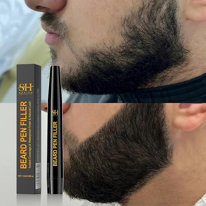 Sevich Beard Pen Filler for Men,Instant Beard Dye for Men,48h Waterproof & Sweatproof, 4-Prong Tip for Seamless Application, Enhances All Beard Types with Fuller, Dark Brown