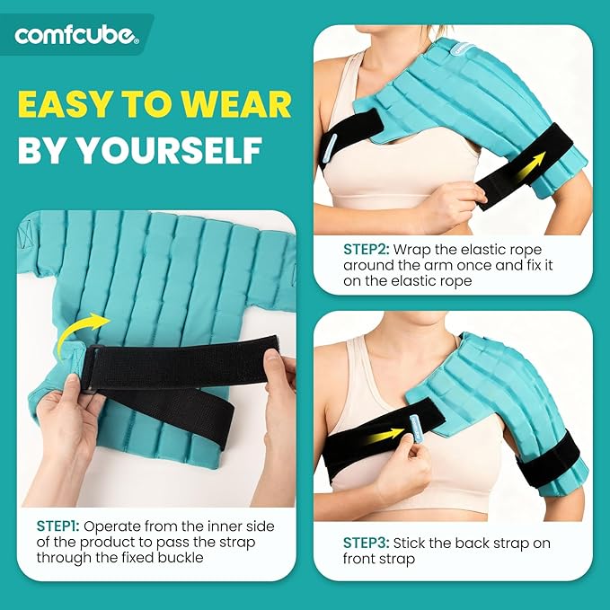 Comfcube Shoulder Ice Pack Wrap for Injuries, 2 Hours Long Lasting Rotator Cuff Cold Therapy Flexible Shoulder Ice Pack for Pain Relief, FSA Eligible, Cold Pack for Tendinitis, Surgery, Swelling