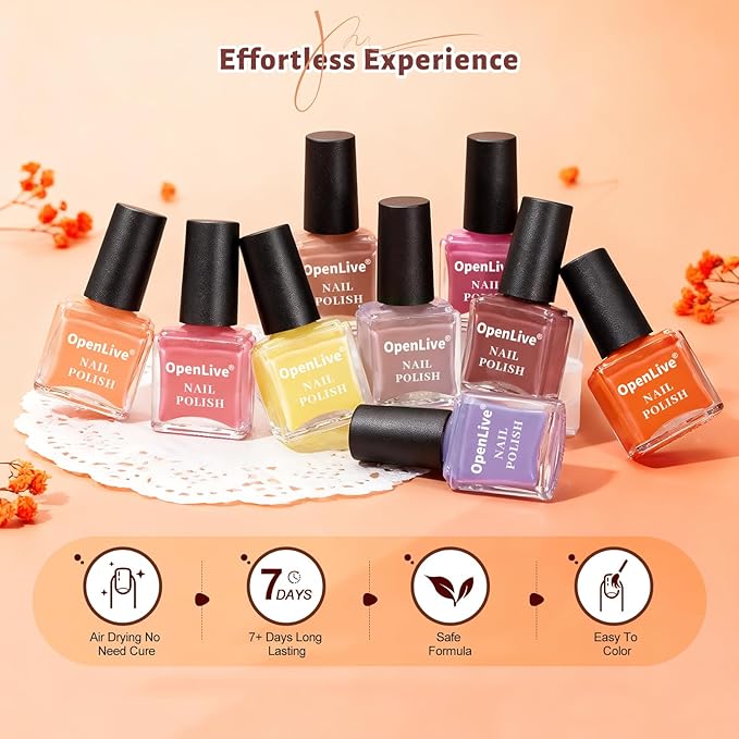 OpenLive Fall Maple Leaf Nail Polish Set -12 Colors Orange Purple Yellow Nude Pink Nail Polish Set With Base Coat and Top Coat Quick Dry Long Lasting Color Nail Polish for Holiday Gift Giving