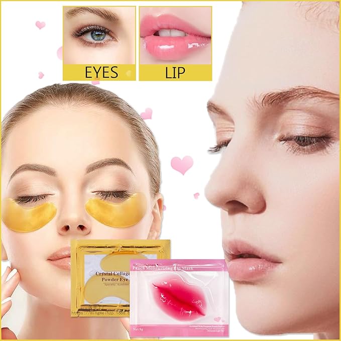 30 Pairs Lip Mask & Eye Mask, 24K Gold Crystal Gel Collagen Under Eye Patches, Lip Mask Skincare, Small Gifts for Women, Bachelorette Party Favors,Valentines Day Gifts, Bulk Gifts, Galentines Gifts