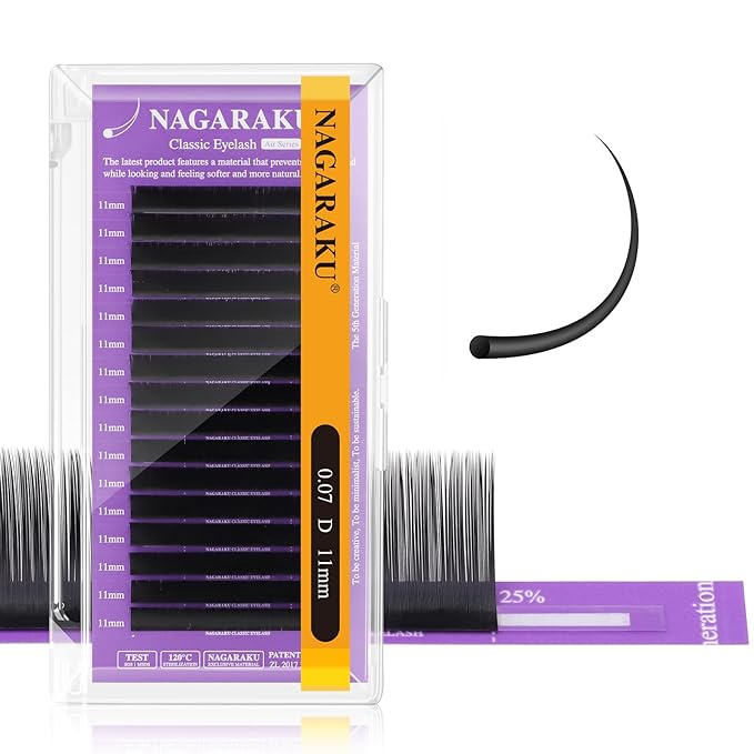 NAGARAKU Individual Eyelash Extensions, Volume & Classic Lashes 5th Generation Soft Natural Beauty Salon Professional Anti-rebound Single Lash Extension Supplies 16 Rows -0.07 D Curl 11mm