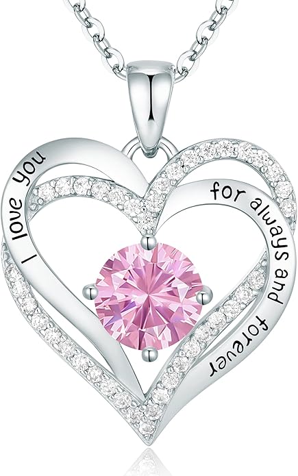CDE Forever Love Heart Necklaces for Women, Wedding Anniversary, Birthday Mothers Day Christmas Day Gifts for Mom, Mother, Wife, friend, S925 Silver Jewelry with Birthstone Pendant