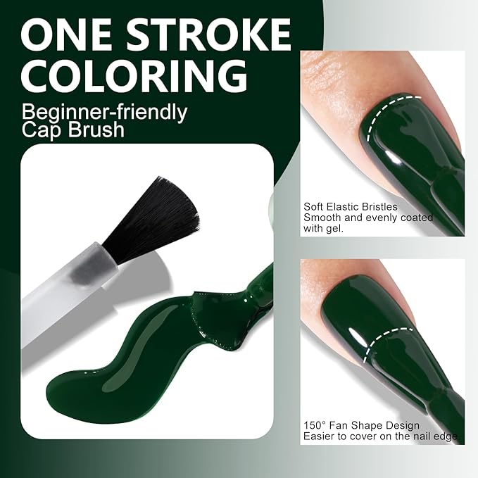 NXJ INFILILA Green Gel Nail Polish, 15ml 0.51oz One-Stroke Coloring Dark Green Gel Nail Polish, Hema Free Forest Color Soak Off UV LED Manicure DIY for Women Girls SQ067