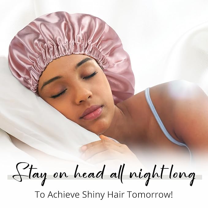 WIGI 100% Silk Satin, Double-Layer, Silk Bonnet for Sleeping Satin Bonnet with Scrunchie Gift, Breathable & Adjustable