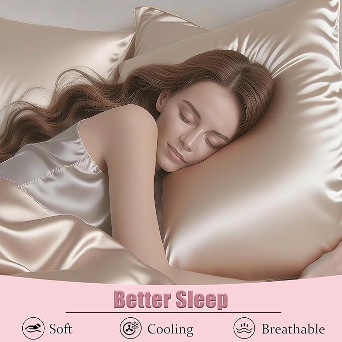 Mulberry Silk Pillow Cases Queen Size Set of 2, Ultra Smooth Soft Breathable Cooling Pillow Cases for Hot Sleepers, Silk Satin Pillowcases 2 Pack with Zipper for Hair and Skin, Gifts for Women